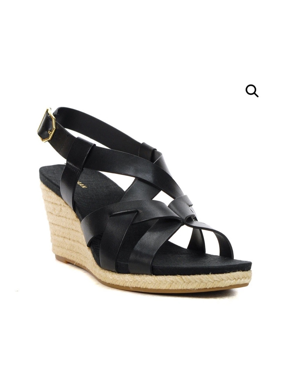 Cole Haan Black Leather Strappy Wedge Sandals 9.5 B